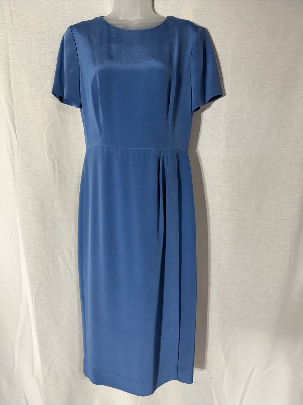 Talbots Blue Midi Short-Sleeve 100% Silk Sheath Dress Sz4